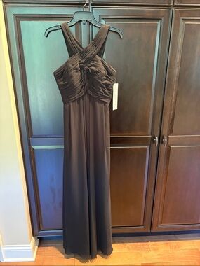 Bill Levkoff Black Cross-Back Chiffon Evening Gown